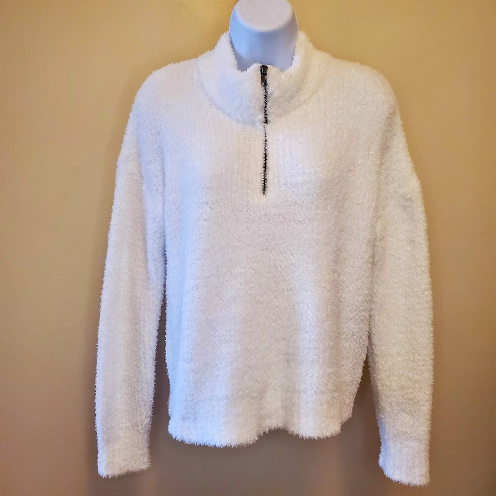 Olive & Oak White Knit Half-Zip Pullover Sherpa Teddy Sweater (M)